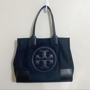 Tory Burch Black Ella Patent Large Tote Shoulder Bag